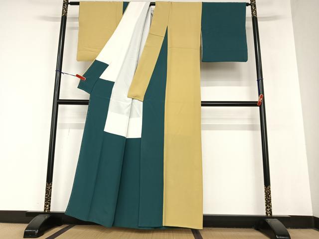 平和屋着物○上質な小紋 片身替わり 百入茶色×黄土色