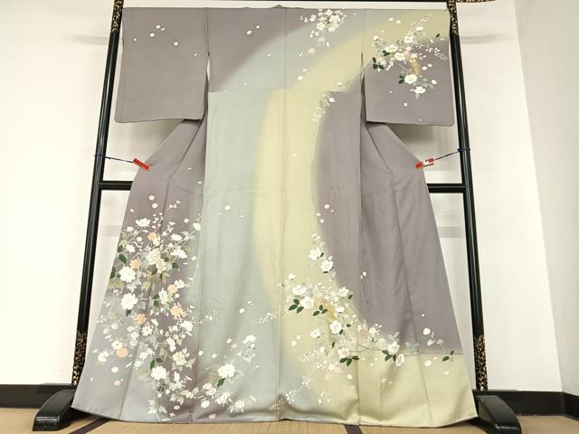 平和屋着物●訪問着　駒刺繍　枝花文　暈し染め　金彩　正絹　逸品　AABA8830zg