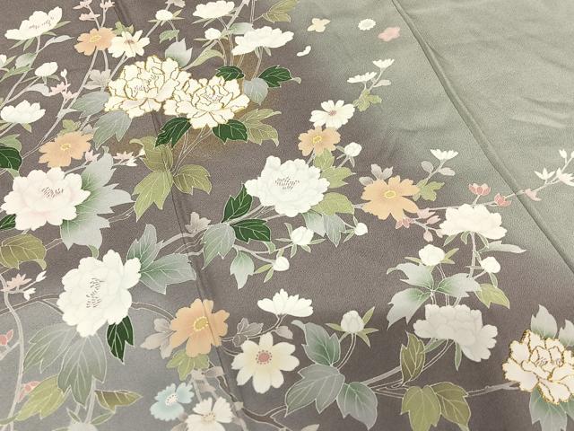 平和屋着物○訪問着 駒刺繍 枝花文 暈し染め 金彩 正絹