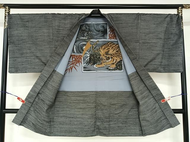 平和屋着物○男性 紬 アンサンブル 色無地 黒橡色 正絹 逸品 AABA8836zg