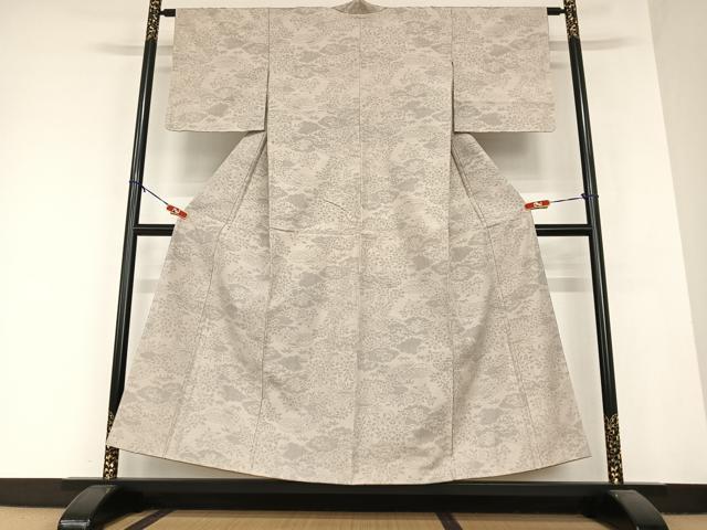 平和屋着物○結城紬 飛び亀甲柄 雲重ね草花文 正絹 逸品 未使用