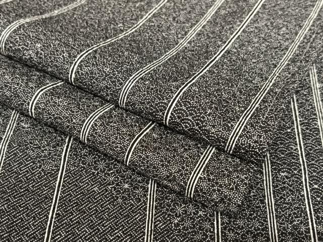 平和屋着物●上質な小紋　寄せ小紋柄　縞　黒地　正絹　逸品　未使用　AABA8875zg