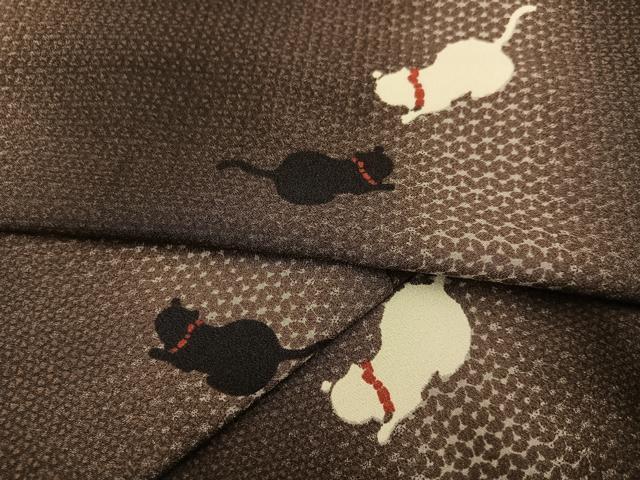 平和屋着物●小紋　猫　洗える着物　AABA8931ph