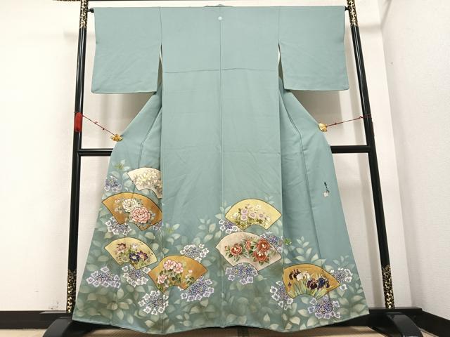 平和屋着物●京友禅 笹川 岳志　手描き　地紙花文　暈し染め　金彩　鈴乃屋扱い　正絹　逸品　AABA8944ph