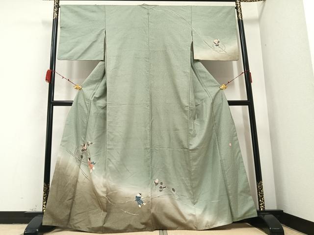 平和屋着物●石川県指定無形文化財　牛首紬　白山工房　手織り　訪問着　友禅　童子枝花文　暈し染め　正絹　逸品　AABA8947ph