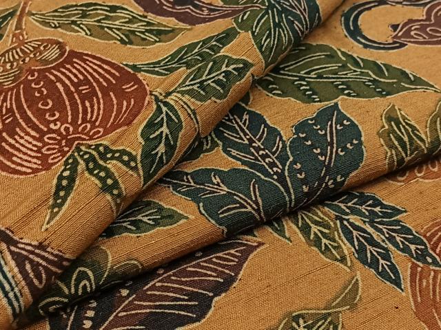 平和屋着物▽上質な紬　単衣　更紗花文　正絹　逸品　AABA9137jh