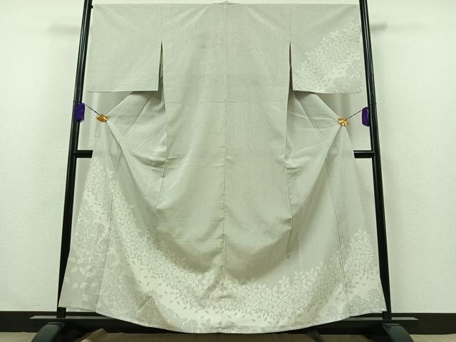 平和屋着物▽訪問着　本塩沢　単衣　草花文　正絹　逸品　AABA9159jh