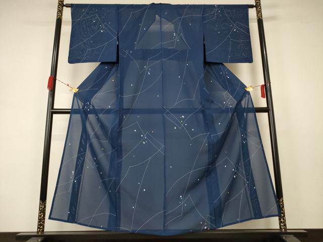 平和屋着物＊夏物　小紋　絽　幾何学文様　洗える着物　AABA9285jd_1
