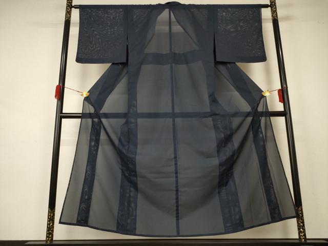 平和屋着物＊夏物　色無地　絽　藍鉄色　洗える着物　AABA9292jd