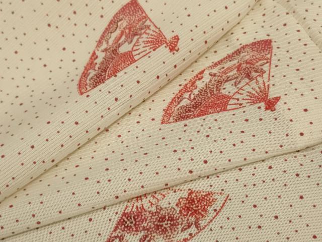 平和屋着物＊夏物　小紋　絽　扇子花文　正絹　逸品　AABA9333jd