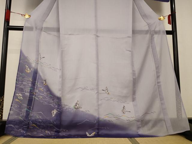 平和屋着物＊夏物　訪問着　紗　流水舞蝶文　正絹　逸品　未使用　AABA9350jd_2