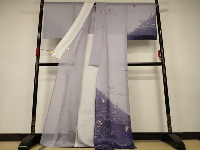 平和屋着物＊夏物　訪問着　紗　流水舞蝶文　正絹　逸品　未使用　AABA9350jd_1