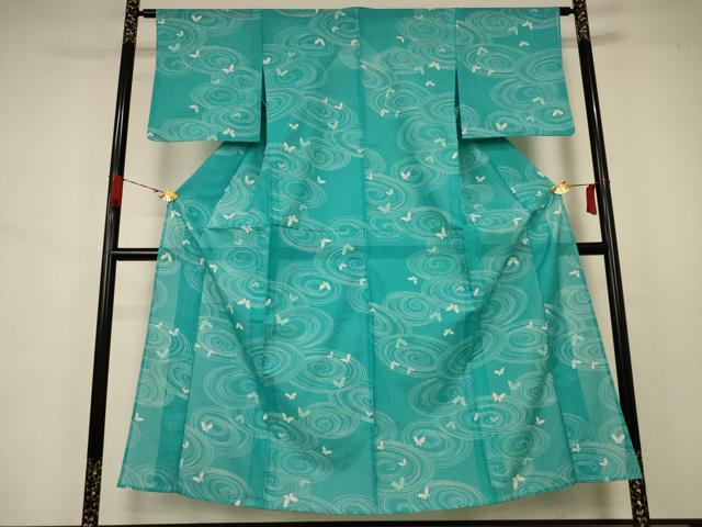 平和屋着物＊夏物　小紋　絽　流水舞蝶文　洗える着物　AABA9393jd_1