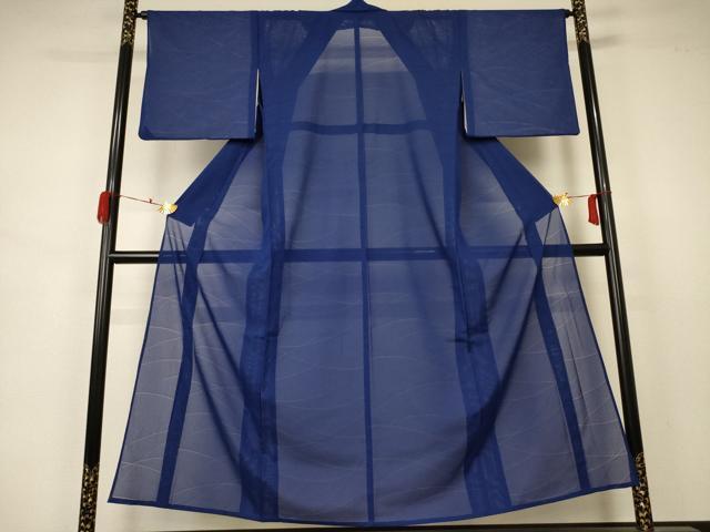 平和屋着物＊夏物　色無地　絽　芝紋紗　深縹色　洗える着物　AABA9434jd