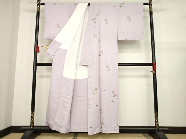 平和屋着物○上質な小紋 総刺繍 草花文 正絹 逸品 AABA9448ck