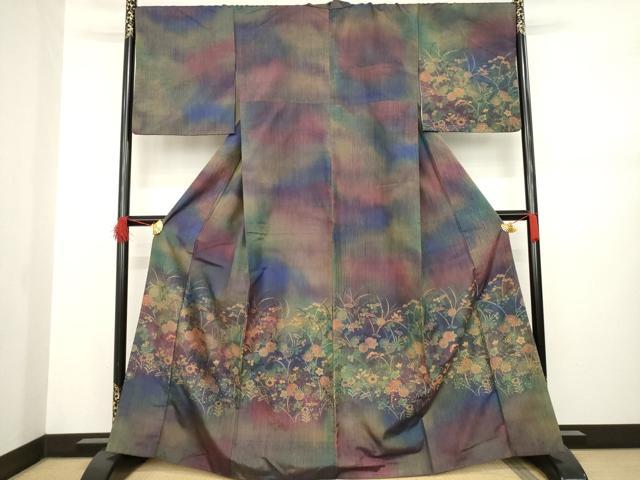 平和屋着物○紬 訪問着 草花文 やまと誂製 正絹 逸品 AABA9459ck