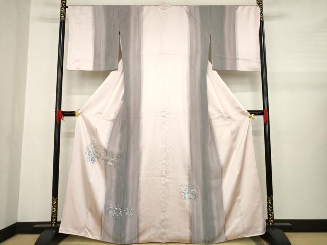 平和屋着物●訪問着　手描き　更紗花鳥間道　正絹　逸品　AABA9469ck