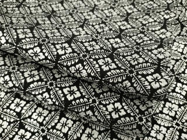 平和屋着物●上質な小紋　花菱文　黒地　銀彩　胴抜き仕立て　正絹　逸品　AABA9488ck