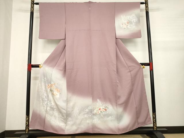 平和屋着物●訪問着　地紙鴛鴦花文　銀彩　正絹　逸品　AABA9513ck