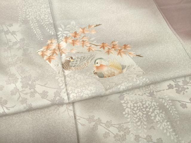 平和屋着物○訪問着 地紙鴛鴦花文 銀彩 正絹 逸品 AABA9513ck 付け下げ