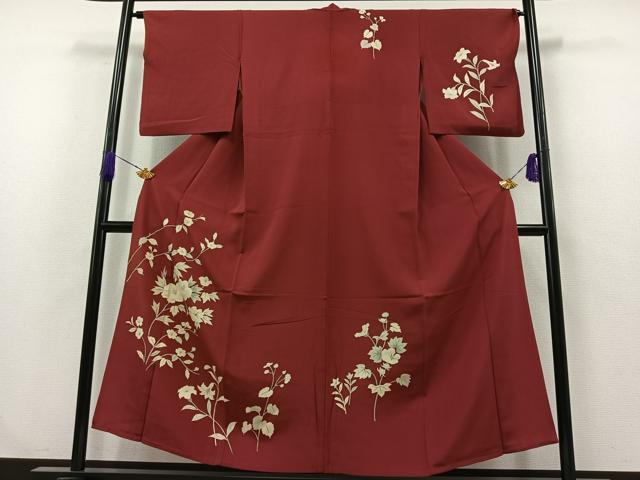 平和屋着物▽訪問着　単衣　草花文　正絹　逸品　AABA9531jh