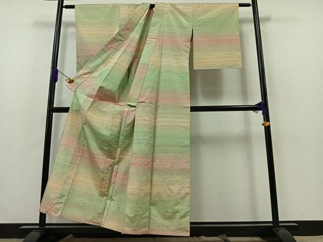 平和屋着物▽上質な紬　単衣　横段文　正絹　逸品　AABA9532jh 平和屋着物▽上質な紬 単衣 横段文 正絹 逸品 AABA9532jh