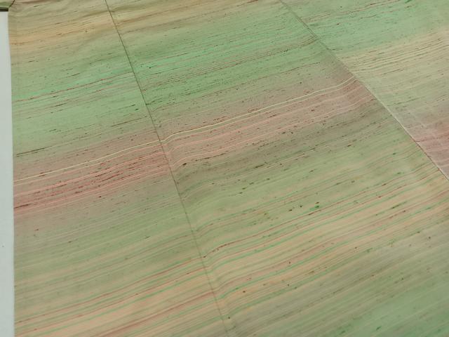 平和屋着物▽上質な紬 単衣 横段文 正絹 逸品 AABA9532jh