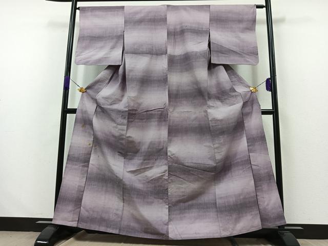 平和屋着物▽上質な紬　単衣　横段文　正絹　逸品　AABA9537jh 平和屋着物▽上質な紬 単衣 横段文 正絹 逸品 AABA9537jh