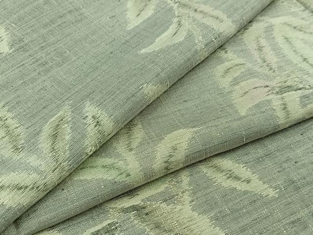 平和屋着物▽上質な紬　単衣　草葉文　正絹　逸品　AABA9544jh