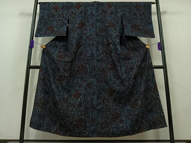 平和屋着物▽結城ちぢみ 単衣 間道 正絹 逸品 AAAW7599fy 平和屋着物