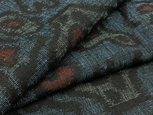 平和屋着物▽結城ちぢみ　単衣　幾何学文様　正絹　逸品　AABA9566jh