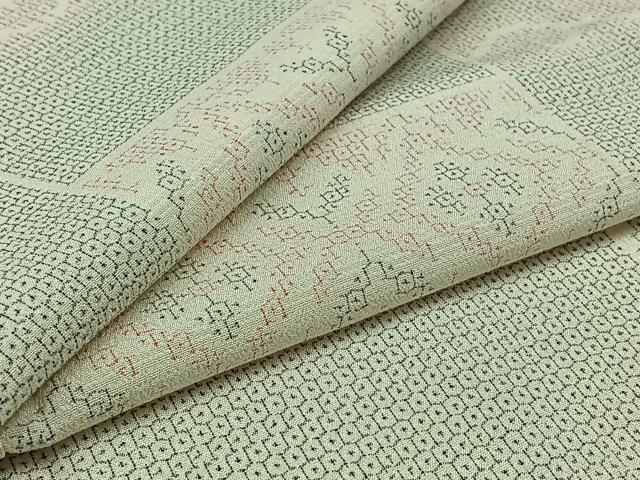 平和屋着物▽本塩沢　単衣　110亀甲　横段文　正絹　逸品　AABA9580jh