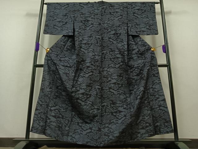 平和屋着物▽結城紬　単衣　100亀甲　風景花文　正絹　逸品　AABA9583jh 平和屋着物▽結城紬 単衣 100亀甲 風景花文 正絹 逸品 AABA9583jh