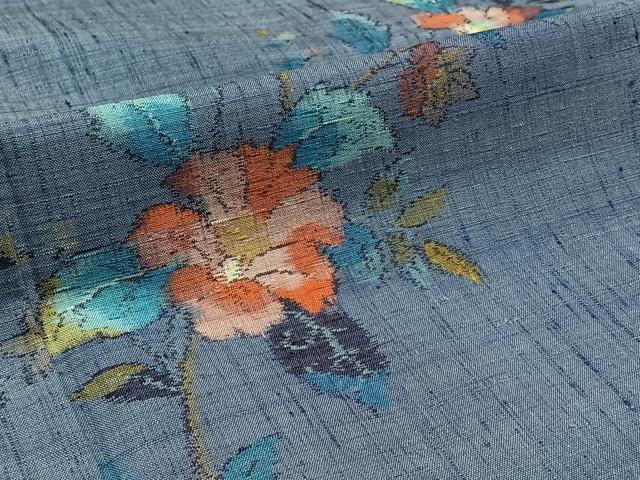 平和屋着物▽上質な紬　単衣　草花文　正絹　逸品　AABA9594jh 平和屋着物▽上質な紬 単衣 草花文 正絹 逸品 AABA9594jh 紬