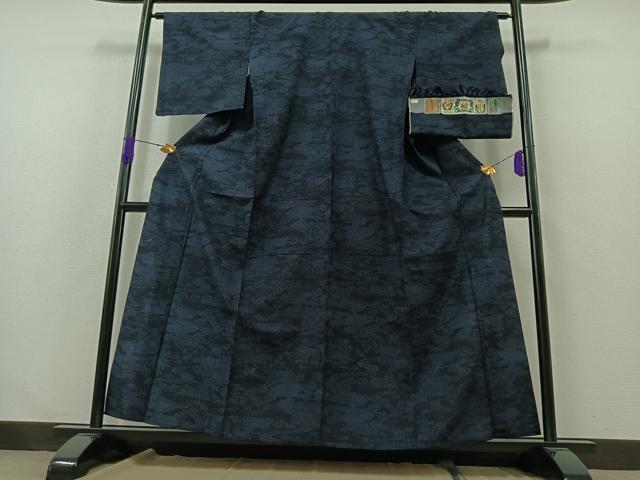 平和屋着物▽結城紬　単衣　流水風景文　証紙付き　正絹　逸品　AABA9595jh 平和屋着物▽結城紬 単衣 流水風景文 証紙付き 正絹 逸品 AABA9595jh