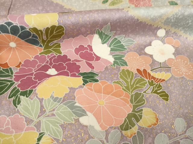 平和屋着物○訪問着 流水花文 金彩 丹後ちりめん 仮絵羽 正絹