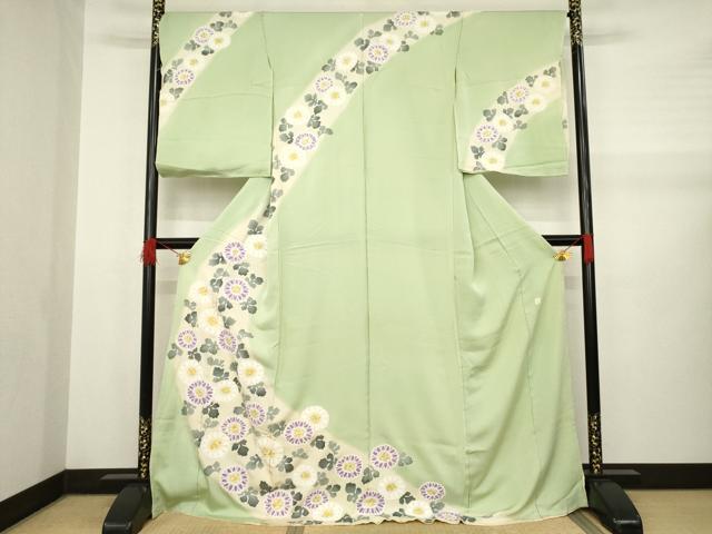 平和屋着物●千切屋治兵衛　訪問着　草花文　金彩　仮絵羽　正絹　逸品　未使用　AABA9770ck