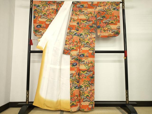 平和屋着物○上質な小紋 型染め 吉祥花文 松 正絹 逸品 未