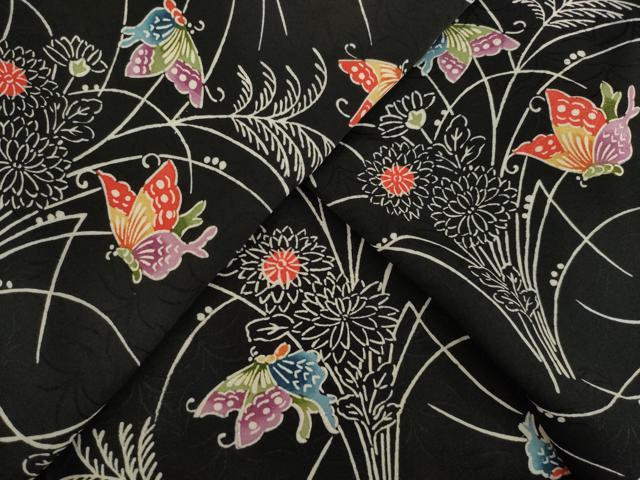 平和屋着物●上質な小紋　型染め　花蝶文　正絹　逸品　AABA9792ck