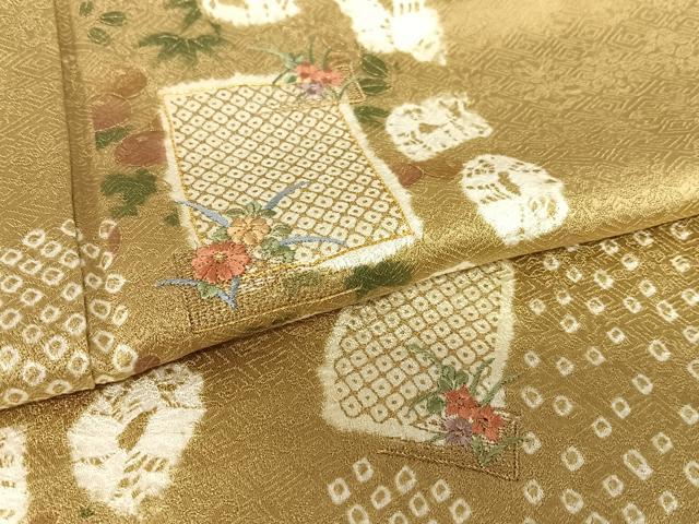 平和屋着物●訪問着　地紙草花文　暈し染め　金彩　鬼しぼ縮緬　正絹　逸品　AABD4795ph 平和屋着物○訪問着 地紙草花文 暈し染め 金彩 鬼しぼ