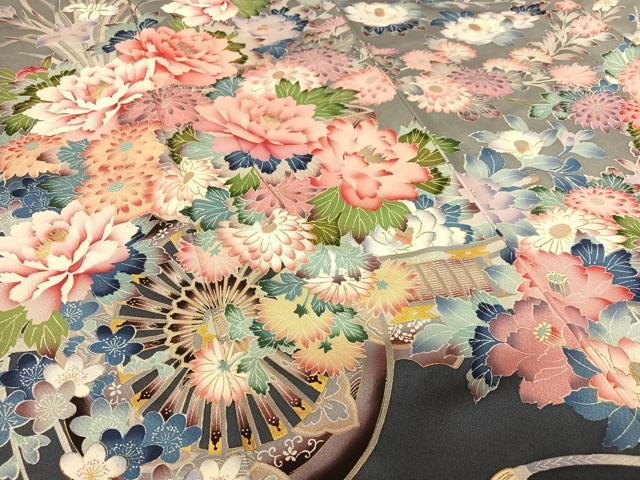 平和屋着物○訪問着 友禅 花車文 暈し染め 金彩 正絹 逸品 AABB0051zg