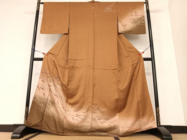 平和屋着物●訪問着　駒刺繍　笹花文　暈し染め　金彩　正絹　逸品　AABB0063zg