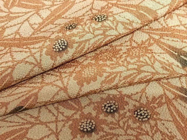 平和屋着物●上質な小紋　型染め　草花文　鬼しぼ縮緬　正絹　逸品　AABB0066zg