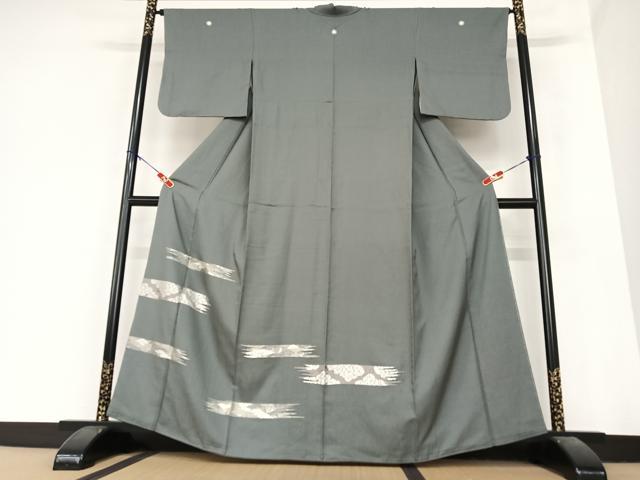 平和屋着物●訪問着　刺繍　花松文　銀糸　胴抜き仕立て　正絹　逸品　AABB0068zg