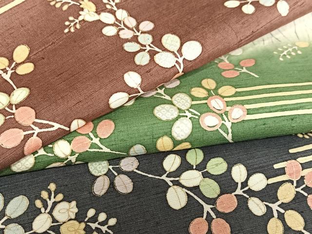 平和屋着物●上質な小紋　紬地　市松萩文　杢目絞り　金彩　正絹　逸品　AABB0086zg