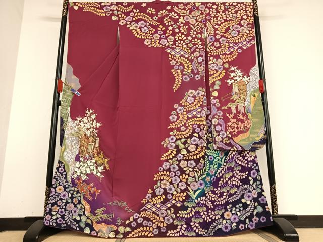 平和屋着物●豪華振袖　辻が花　御所車花文　暈し染め　正絹　逸品　AABB0107zg