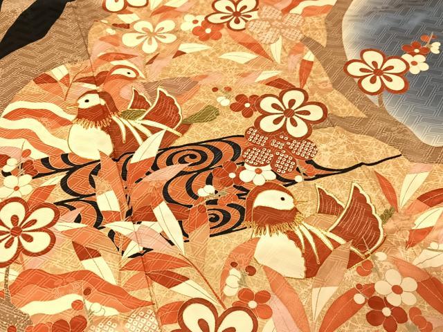 平和屋着物○十日町老舗ブランド 吉澤友禅 吾妻徳穂 振袖 駒刺繍 鴛鴦