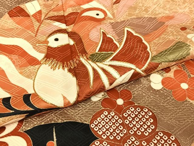 平和屋着物●十日町老舗ブランド　吉澤友禅　吾妻徳穂　振袖　駒刺繍　鴛鴦梅文　暈し染め　正絹　逸品　AABB0122zg 平和屋着物○十日町老舗ブランド 吉澤友禅 吾妻徳穂 振袖 駒刺繍 鴛鴦