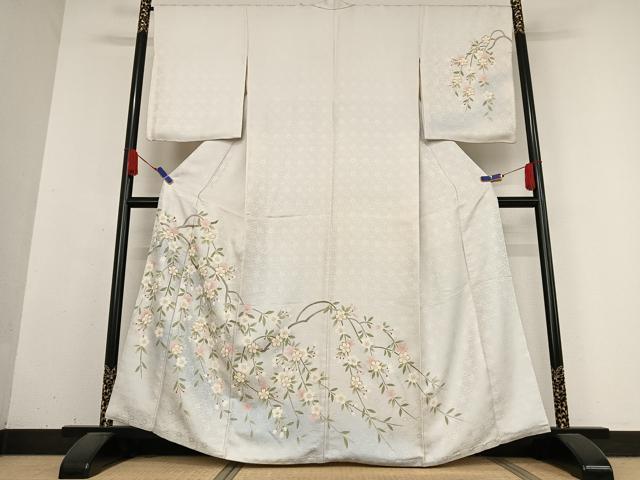 平和屋着物●訪問着　駒刺繍　枝垂れ桜文　暈し染め　正絹　逸品　AABB0156zg