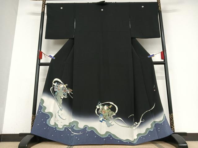 平和屋着物●本加賀友禅作家　山名田明生　黒留袖　風神雷神　正絹　逸品　AABB0161zg